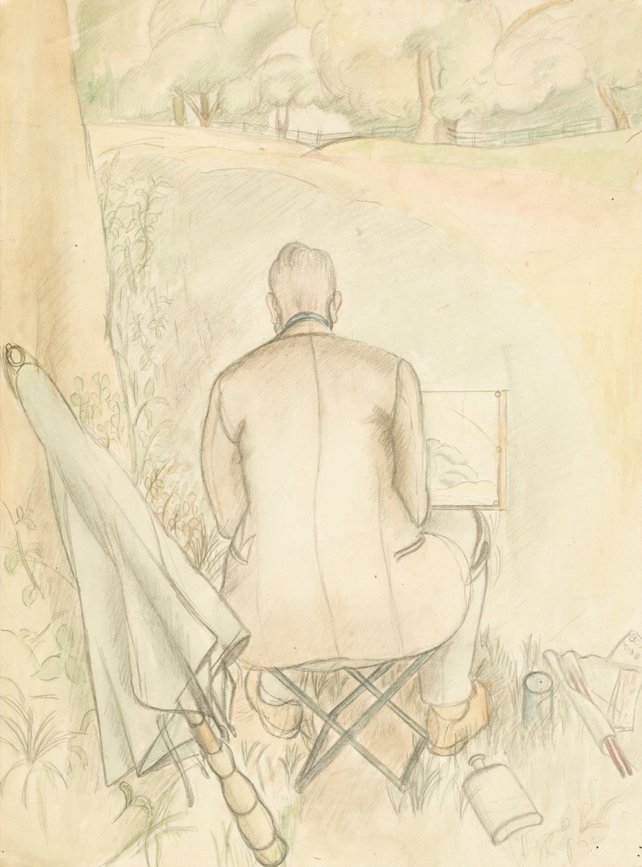 Portret męża artysty, Reginalda Brilla, szkic, ok. 1930 (wc i ołówek na papierze) autorstwa Rosalie Brill