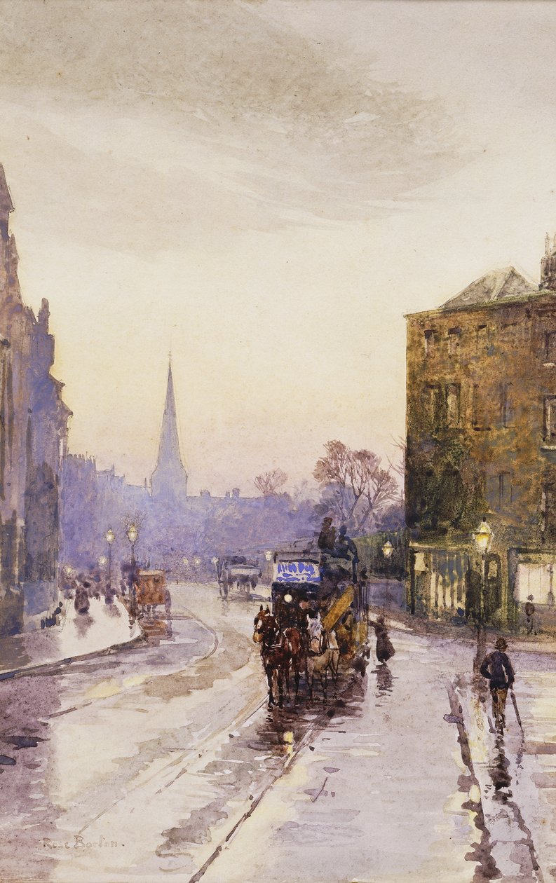 Złapanie tramwaju na Nassau Street w Dublinie, autorstwa Rose Maynard Barton