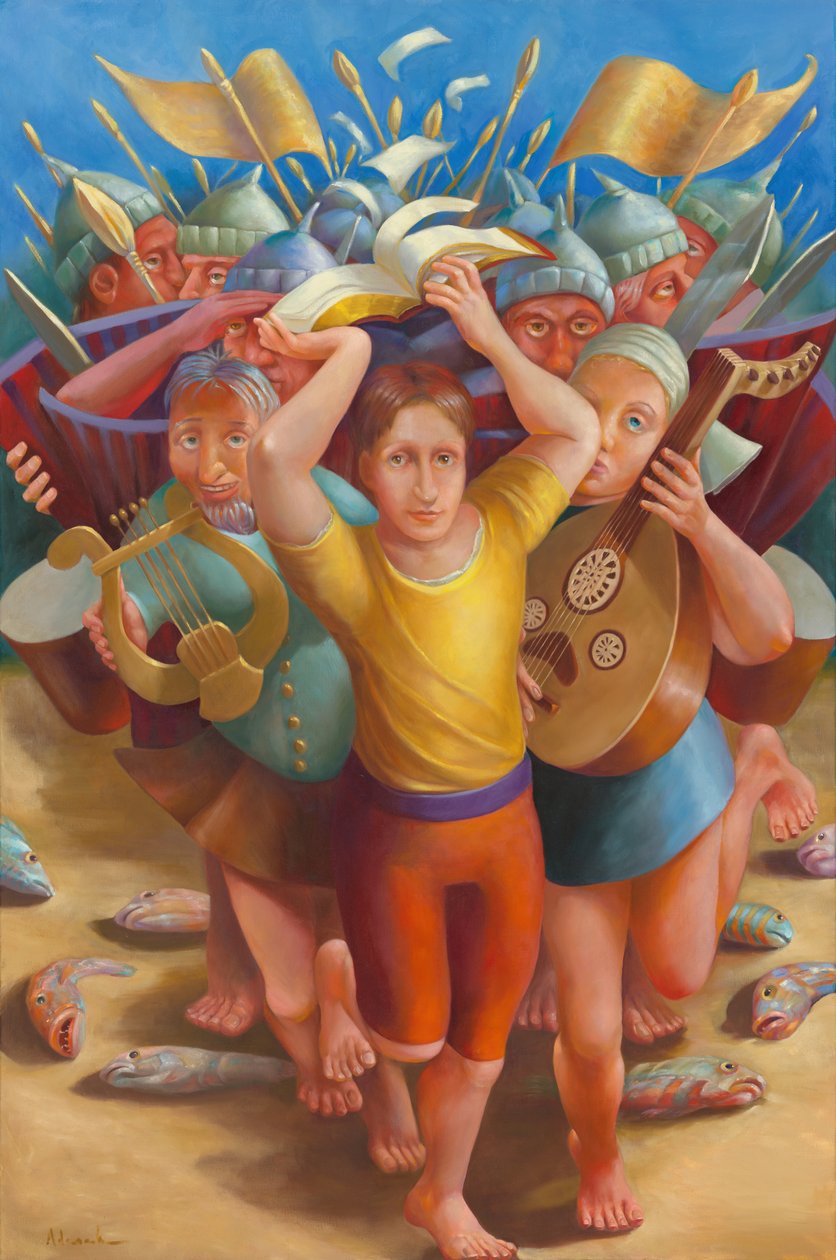 Przejście przez Jordan, 2011 (olej na płótnie) autorstwa Rosemarie Adcock