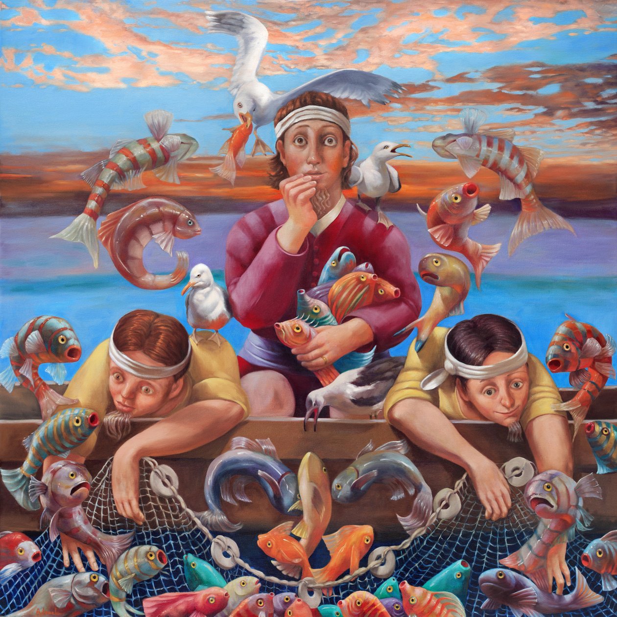 The Miraculous Draught of Fishes, 2019 (olej na płótnie) autorstwa Rosemarie Adcock