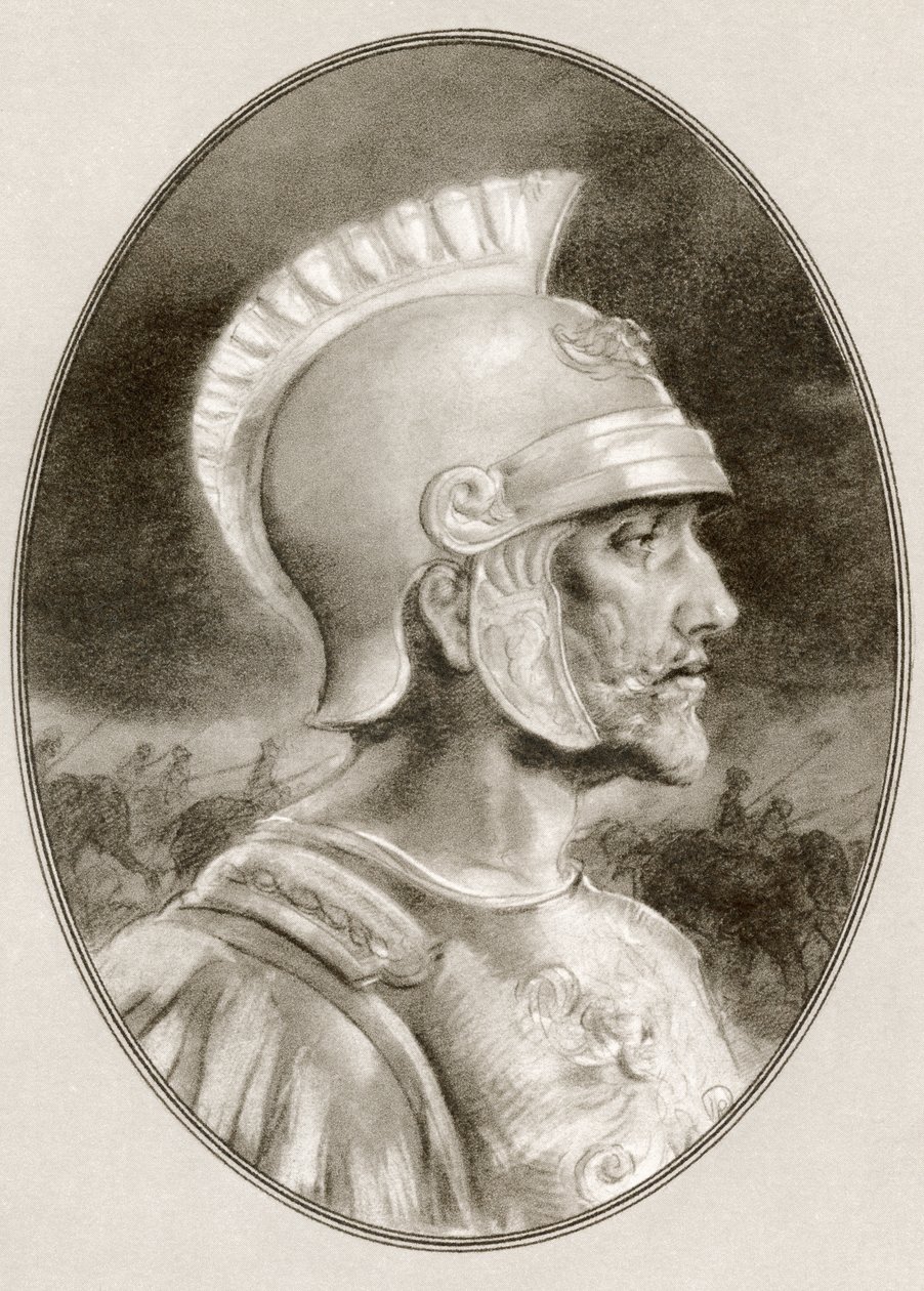 Ashoka, zmarł 232 pne, znany również jako Ashoka Wielki. Cesarz Indii z dynastii Maurya. Ilustracja Gordona Rossa, amerykańskiego artysty i ilustratora (1873-1946), z Żywych biografii słynnych władców. autorstwa Ross Gordon