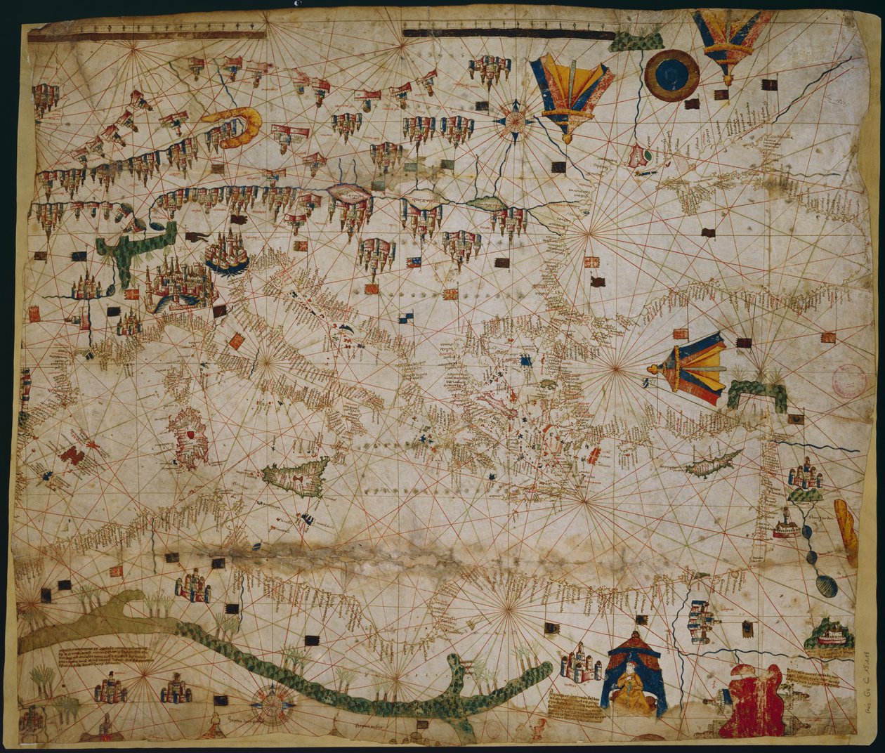 Mapa morska Morza Śródziemnego i Morza Czarnego, lata czterdzieste XIV wieku autorstwa Rossell