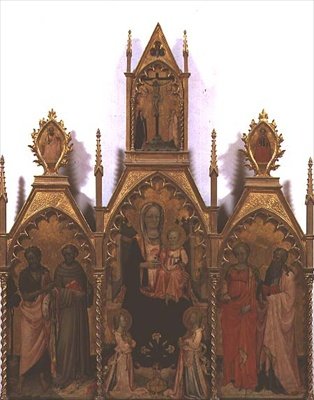 Madonna z Dzieciątkiem na tronie ze świętymi (tempera na panelu) autorstwa Rossello di Jacopo Franchi