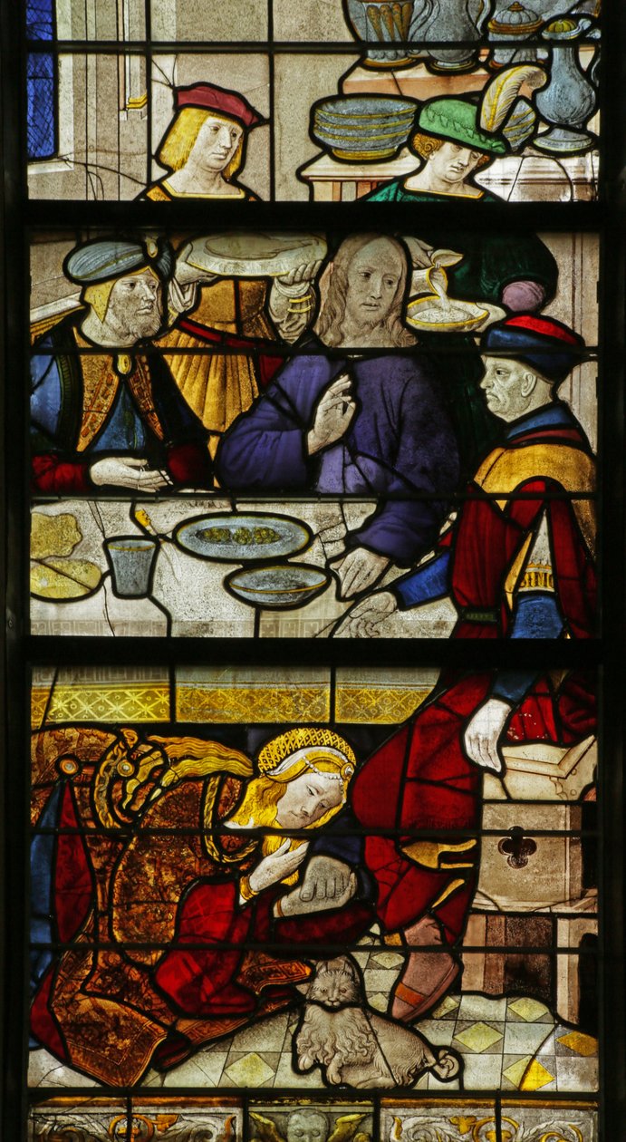 Langas, kuriame pavaizduota šv. Marija Magdalietė, plaunanti Kristaus kojas, 1500-10 poli autorstwa Rouen School