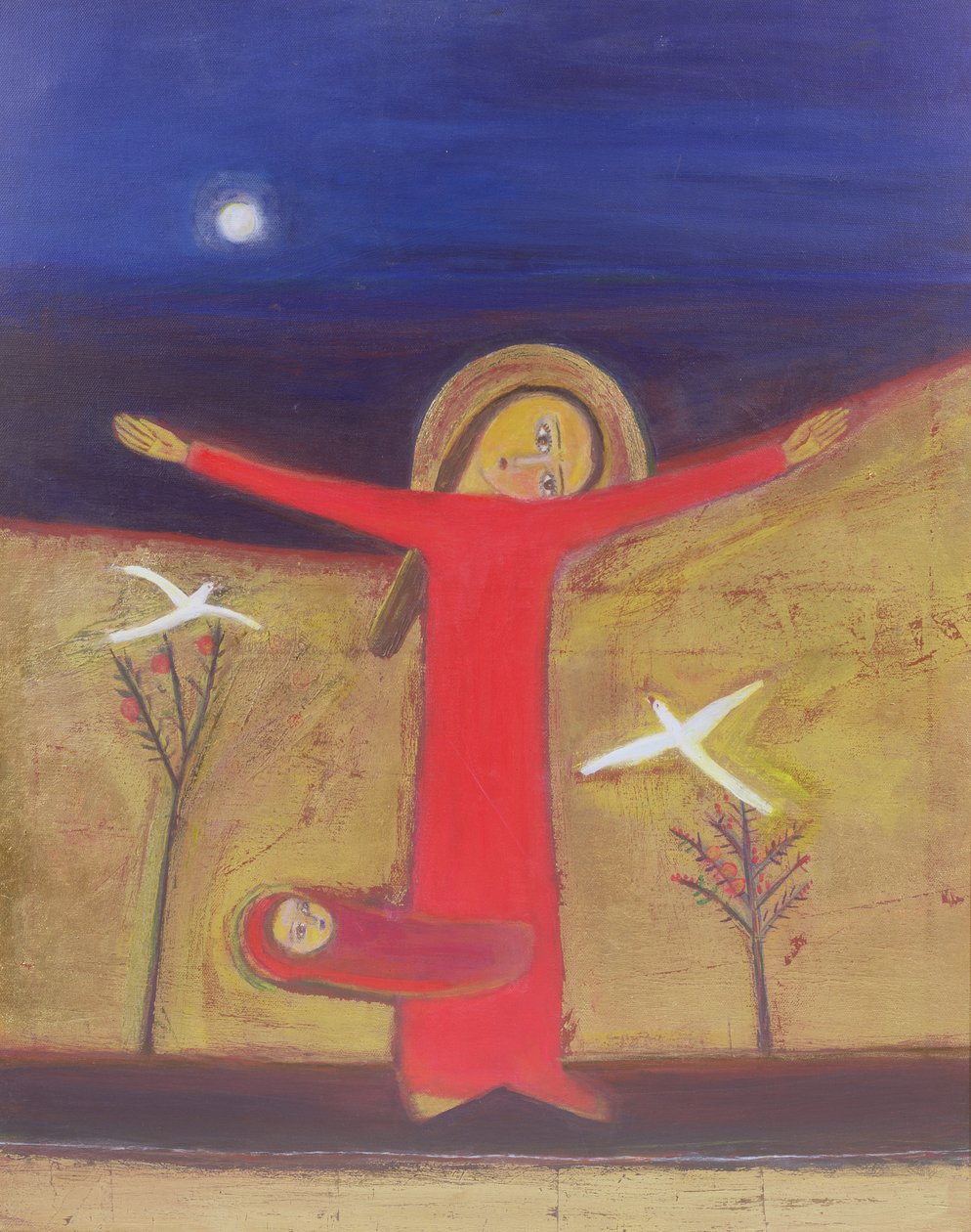 Matka i dziecko z gołębiami, 2002 (akryl na płótnie) autorstwa Roya Salari