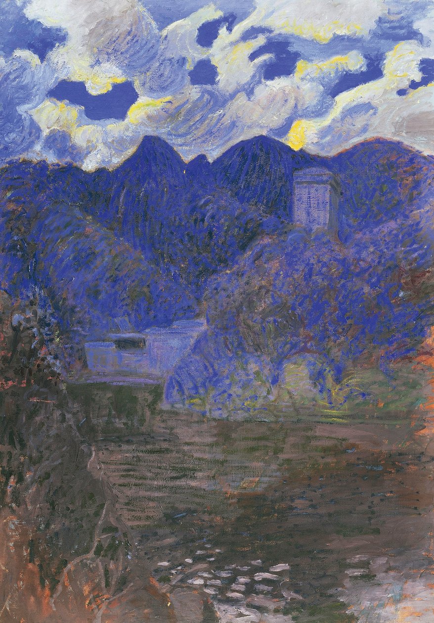 Świt wiosny w San Fruttuoso, Rubaldo Merello (1872-1922), olej na płótnie, 98x69 cm. Włochy, XX wiek. autorstwa Rubaldo Merello