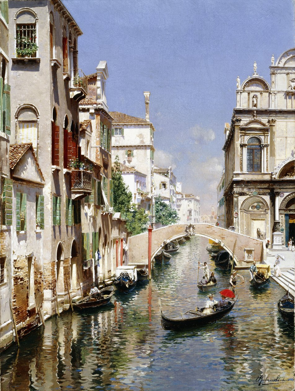 Kanał wenecki z Scuola Grande di San Marco i Campo San Giovanni e Paolo, Wenecja autorstwa Rubens Santoro