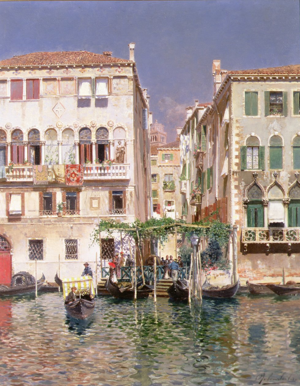 Canal Grande z dzwonnicą św. Marii Gloriosa dei Frari, Wenecja (olej na desce) autorstwa Rubens Santoro