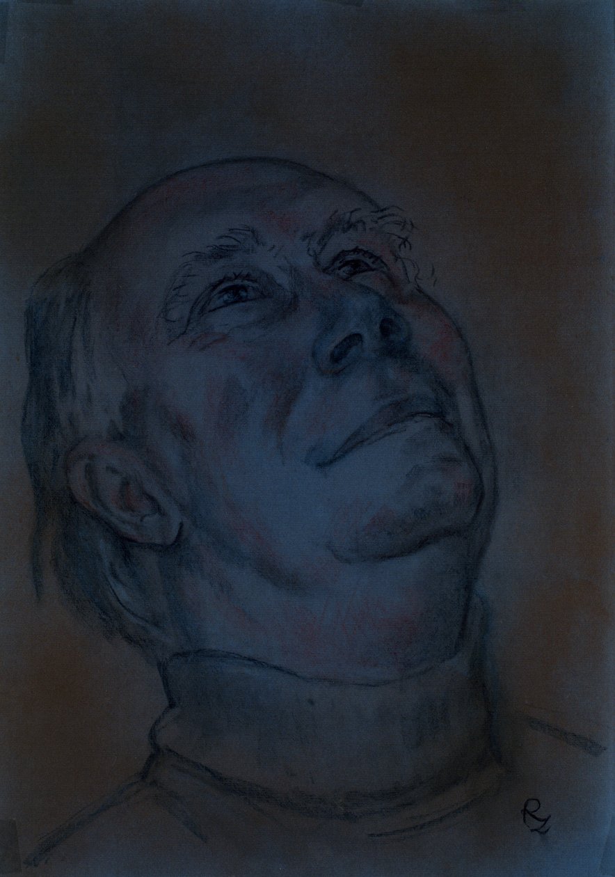 Portret Alan Ayckbourn autorstwa Zsuzsi Roboz w pastelach c autorstwa Rudolf Eichstaedt