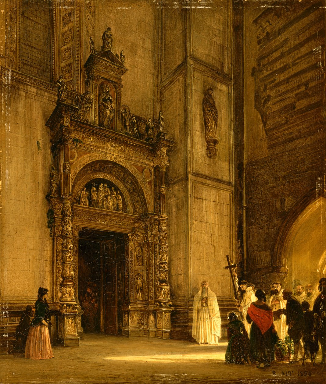 Portal boczny katedry w Como, 1850 (olej na tekturze) autorstwa Rudolf von Alt