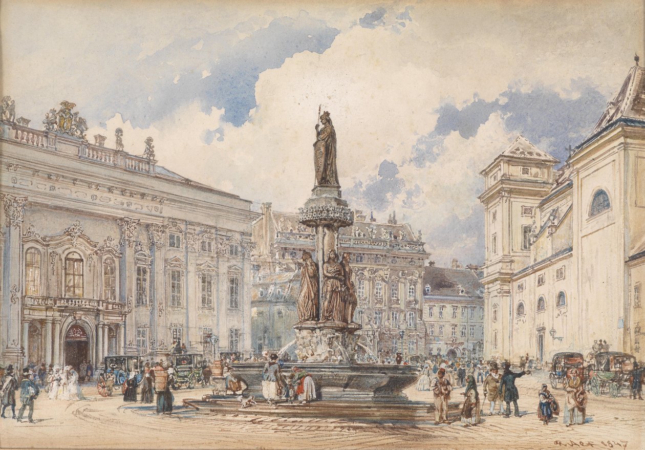 Wiedeń, Freyung z fontanną Austria autorstwa Rudolf von Alt
