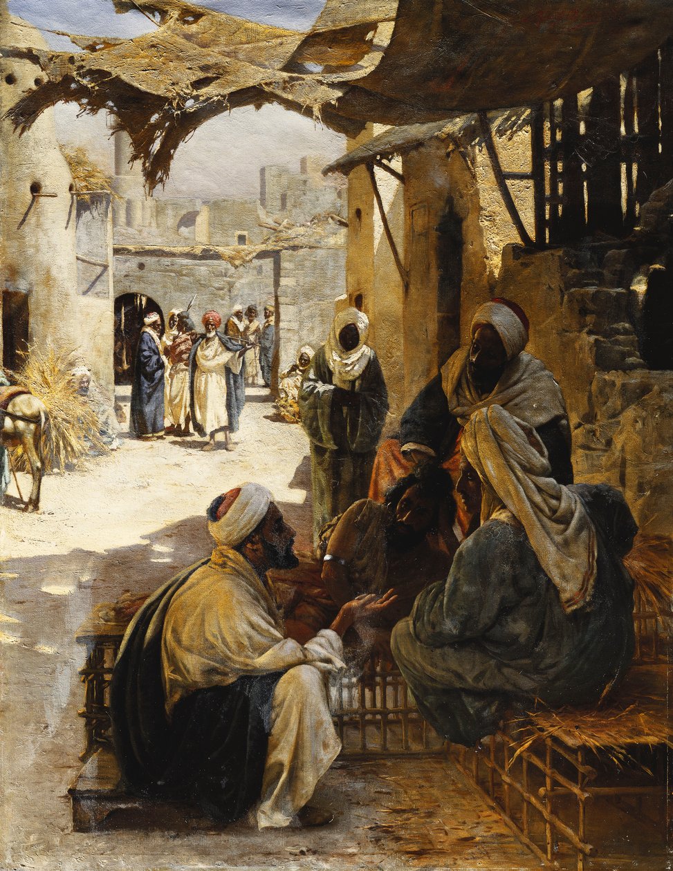 Arabowie rozmawiający na wiejskiej ulicy, 1894 autorstwa Rudolf Der G. Swoboda