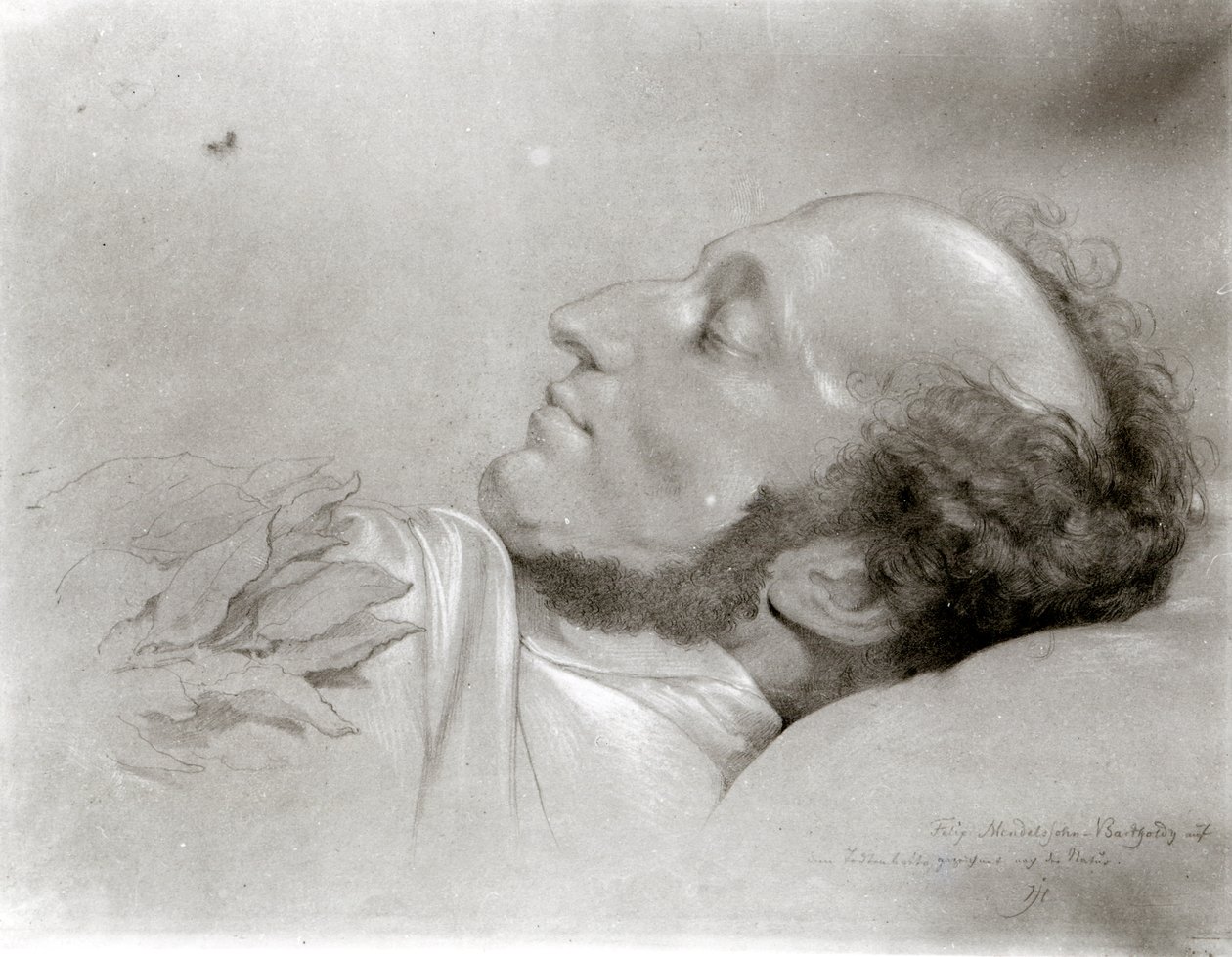 Felix Mendelssohn (1809-47) na łożu śmierci, ok. 1847 autorstwa Rudolf Julius Benno Huebner