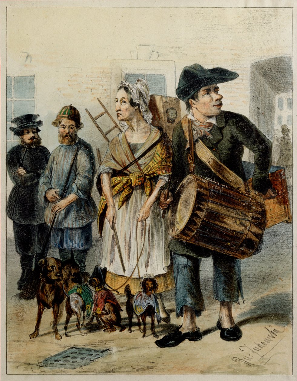 Sługa wyprowadza psy – grafika Rudolfa Kasimirowicza Żukowskiego (1814-1886), akwarela i tusz na papierze autorstwa Rudolf Kasimirovich Zhukovsky