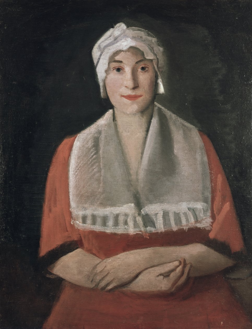Portret damy w białej czapce autorstwa Rudolf Kremlicka