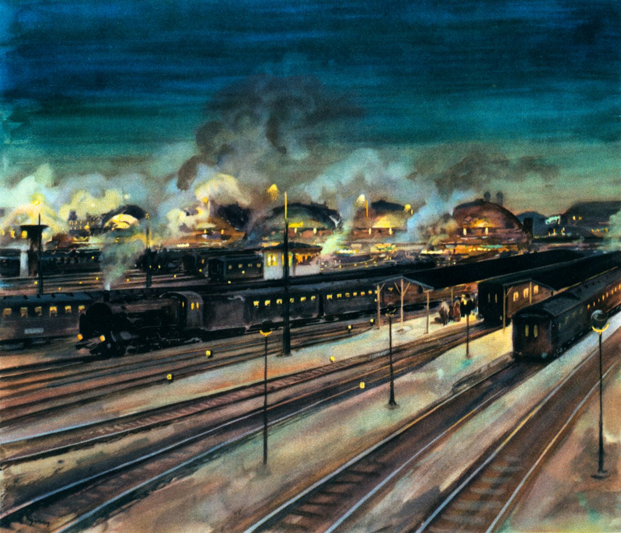 Koleje niemieckie - dworzec główny w Monachium nocą autorstwa Rudolf Lipus