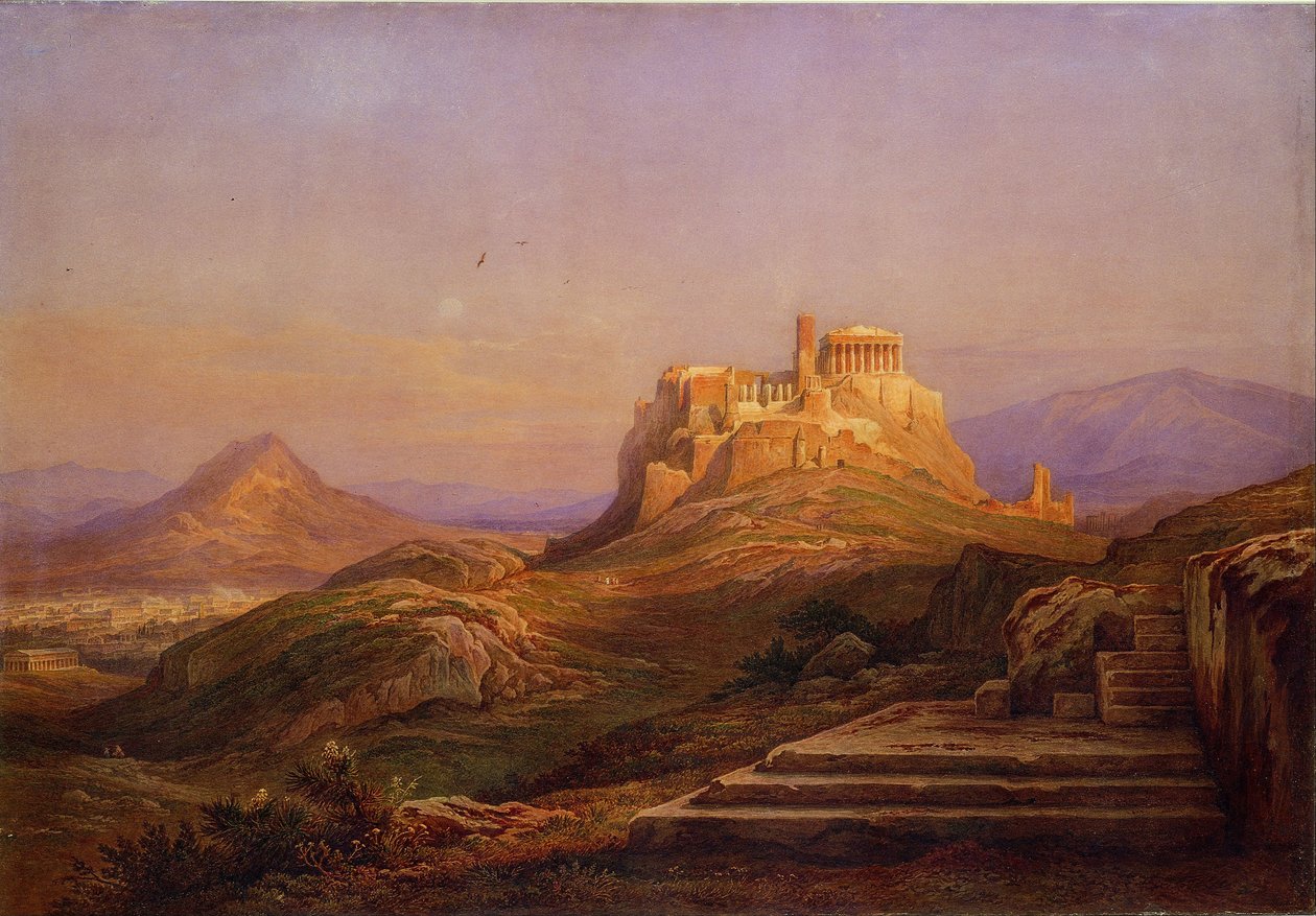 Widok na Akropol od strony Pnyx, 1863 autorstwa Rudolf Müller