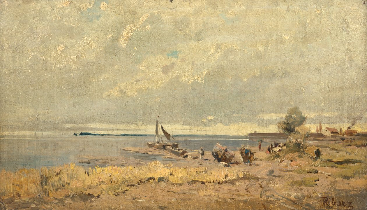 Krajobraz plaży z łodziami autorstwa Rudolf Ribarz