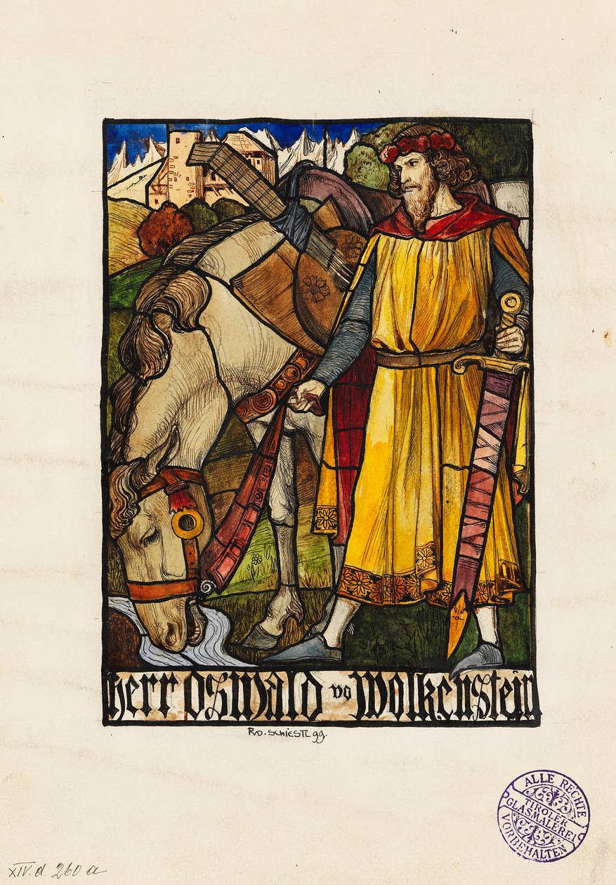Oswald von Wolkenstein Projekt na witraż, 1899. autorstwa Rudolf Schiestl