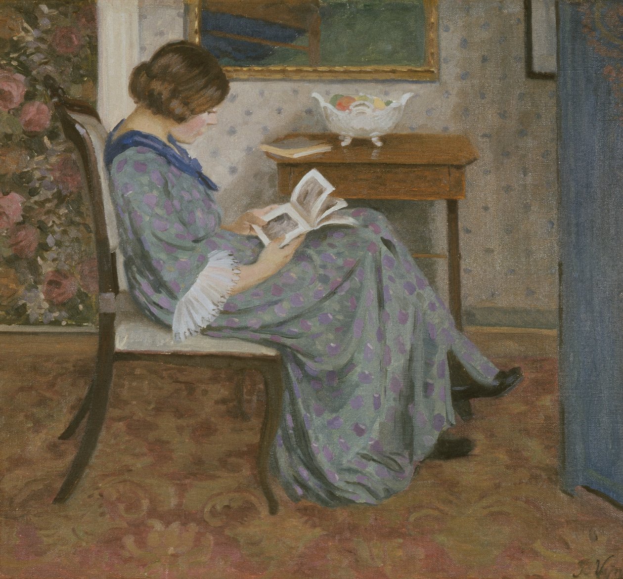 Czytelnik w kolorze niebieskim, ok. 1908 (olej na płótnie) autorstwa Rudolf Vejrych
