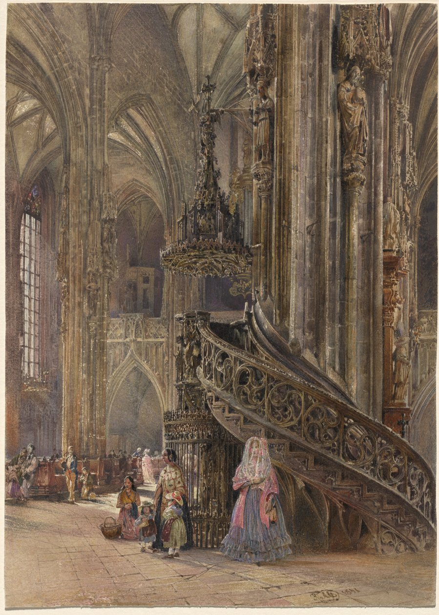 Wnętrze katedry św. Szczepana w Wiedniu autorstwa Rudolf von Alt
