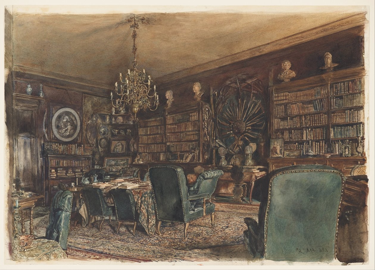Biblioteka w mieszkaniu hrabiego Lanckorońskiego w Wiedniu, Riemergasse 8 autorstwa Rudolf von Alt
