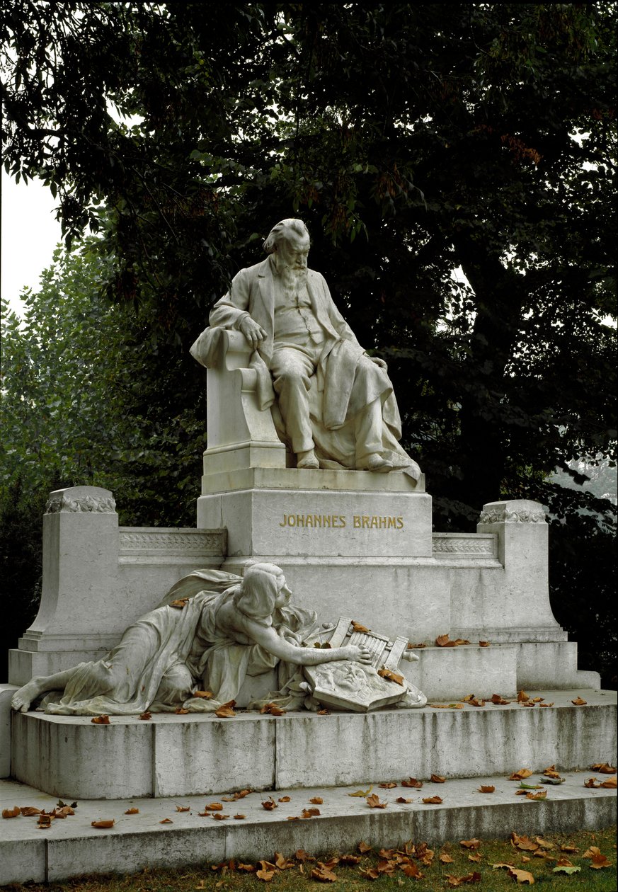 Pomnik ku czci niemieckiego kompozytora Johannesa Brahmsa (1833-1897) wyreżyserowany przez Rudolfa von Weyra (1847-1914). Ressel Park, Wiedeń Austria autorstwa Rudolf von Weyr