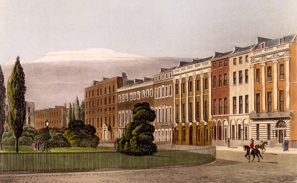 Widok na Portman Square, North Side, 1816 (rycina i akwatinta) autorstwa Rudolph Ackermann