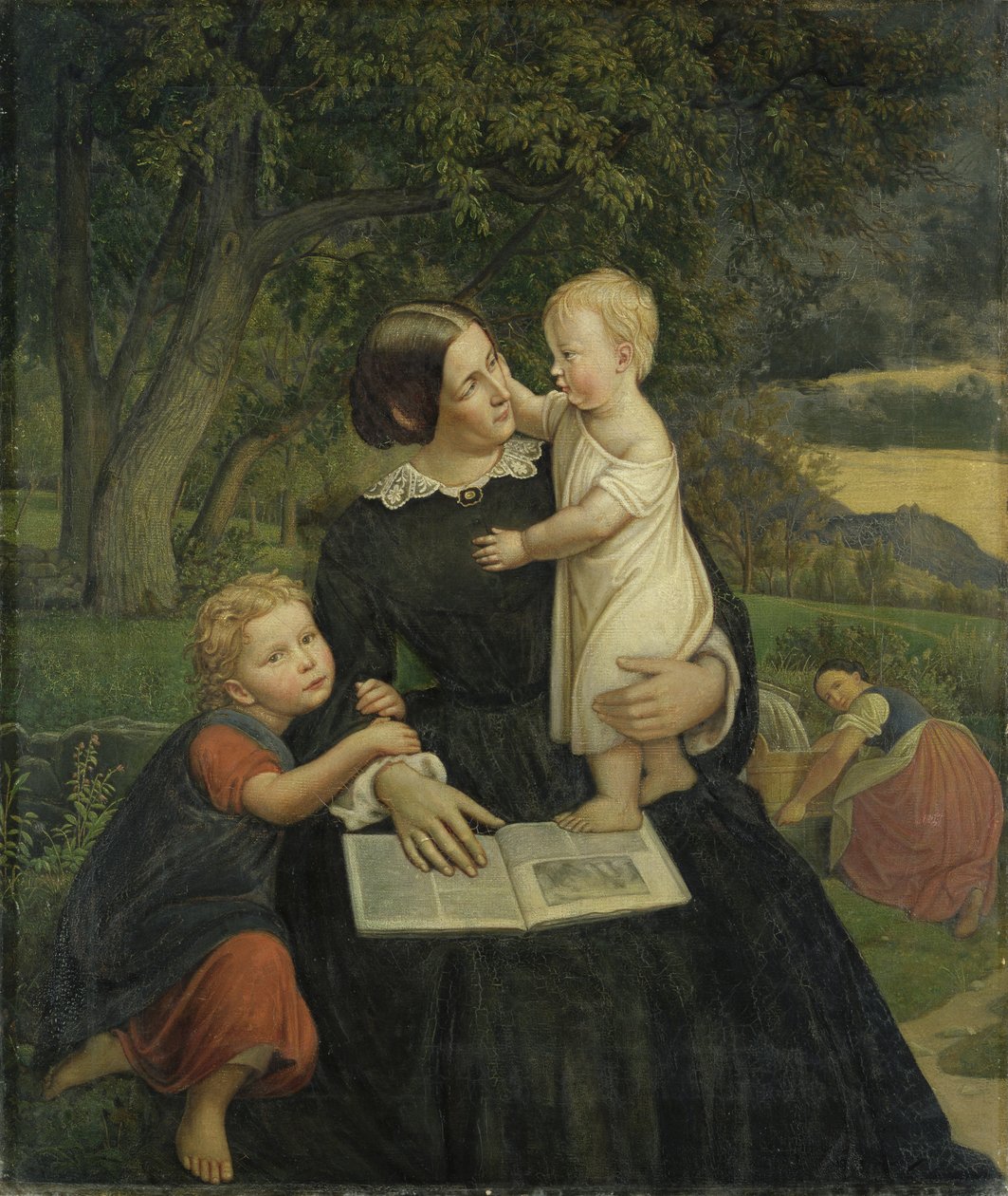 Emilie Marie Wasmann, żona artysty, z Elise i Erich, ich najstarszymi dziećmi, 1860 autorstwa Rudolph Friedrich Wasmann