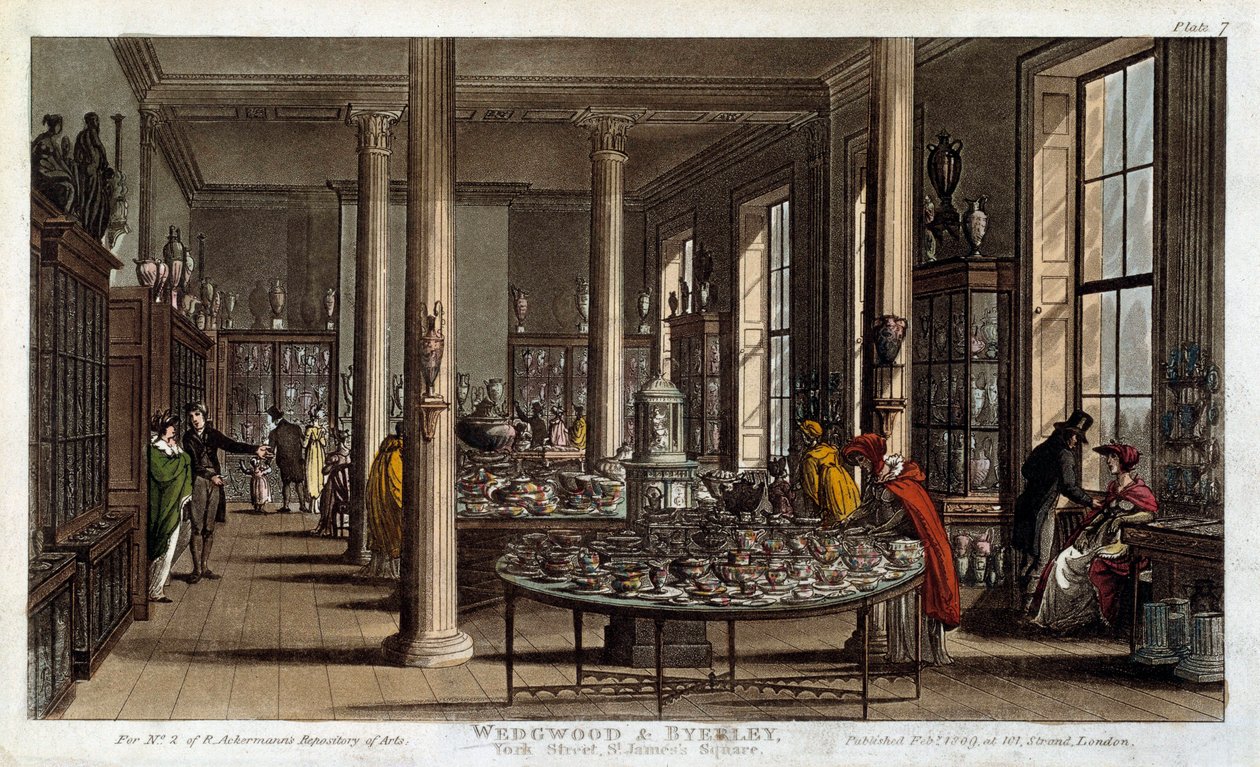 Widok wnętrza sklepu porcelany Wedgwood w Londynie Litografia autorstwa R. Ackermanna autorstwa Rudolph Ackermann