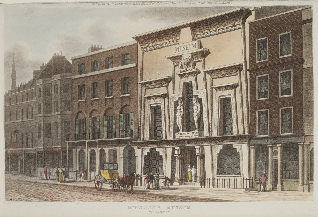 Widok Bullocks Museum, lepiej znanego jako Sala Egipska, na Piccadilly, 1815 (akwatinta) autorstwa Rudolph Ackermann