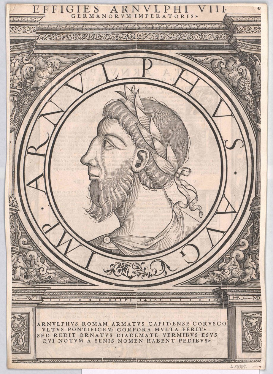 Rzymski cesarz wschodniofrankijski Arnulf (druk) autorstwa Rudolph Wyssenbach