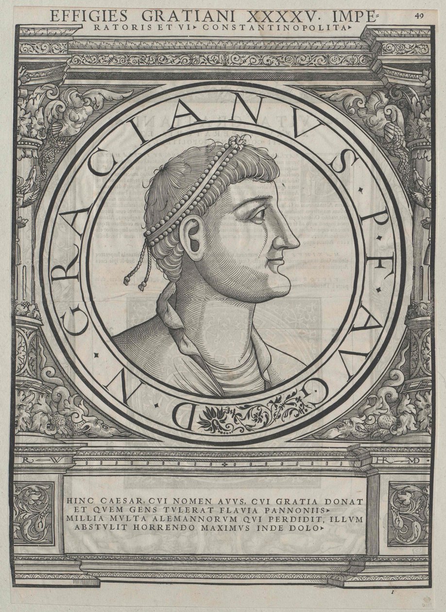 Cesarz rzymski Gratianus (druk) autorstwa Rudolph Wyssenbach