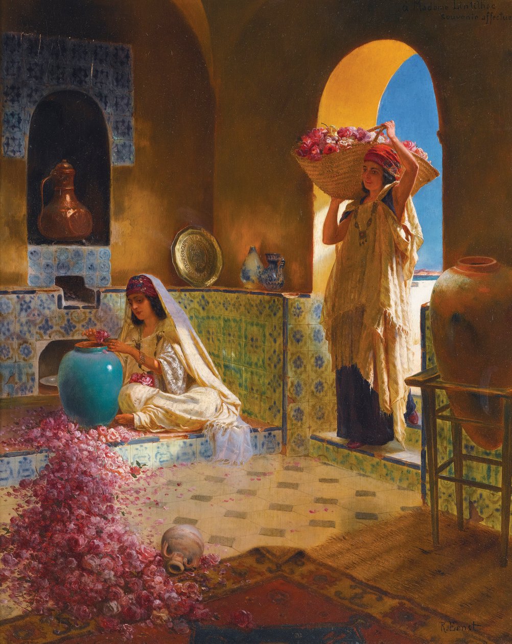 Les parfumeuses - Twórcy perfum - Rudolf Ernst (1854-1932). Olej na drewnie Wymiar : 55,5x45 cm Kolekcja prywatna autorstwa Rudolphe Ernst