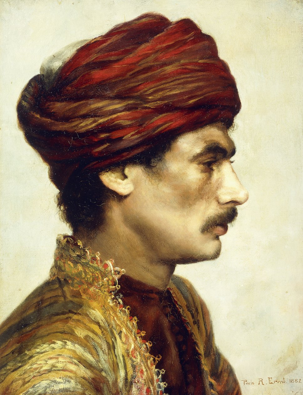 Portret profilowy mężczyzny w czerwonym turbanie, 1882 autorstwa Rudolphe Ernst