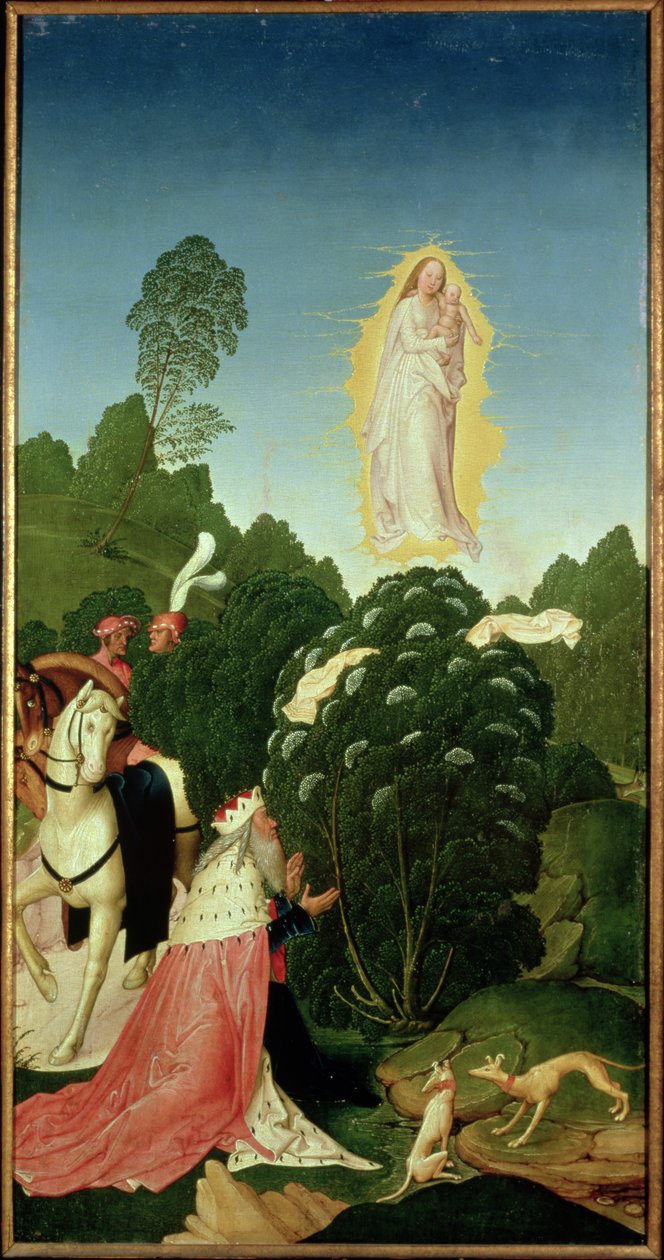 Znalezienie zasłony, z legendy o św. Leopoldzie, 1505 (tempera na panelu) autorstwa Rueland, the Younger Frueauf