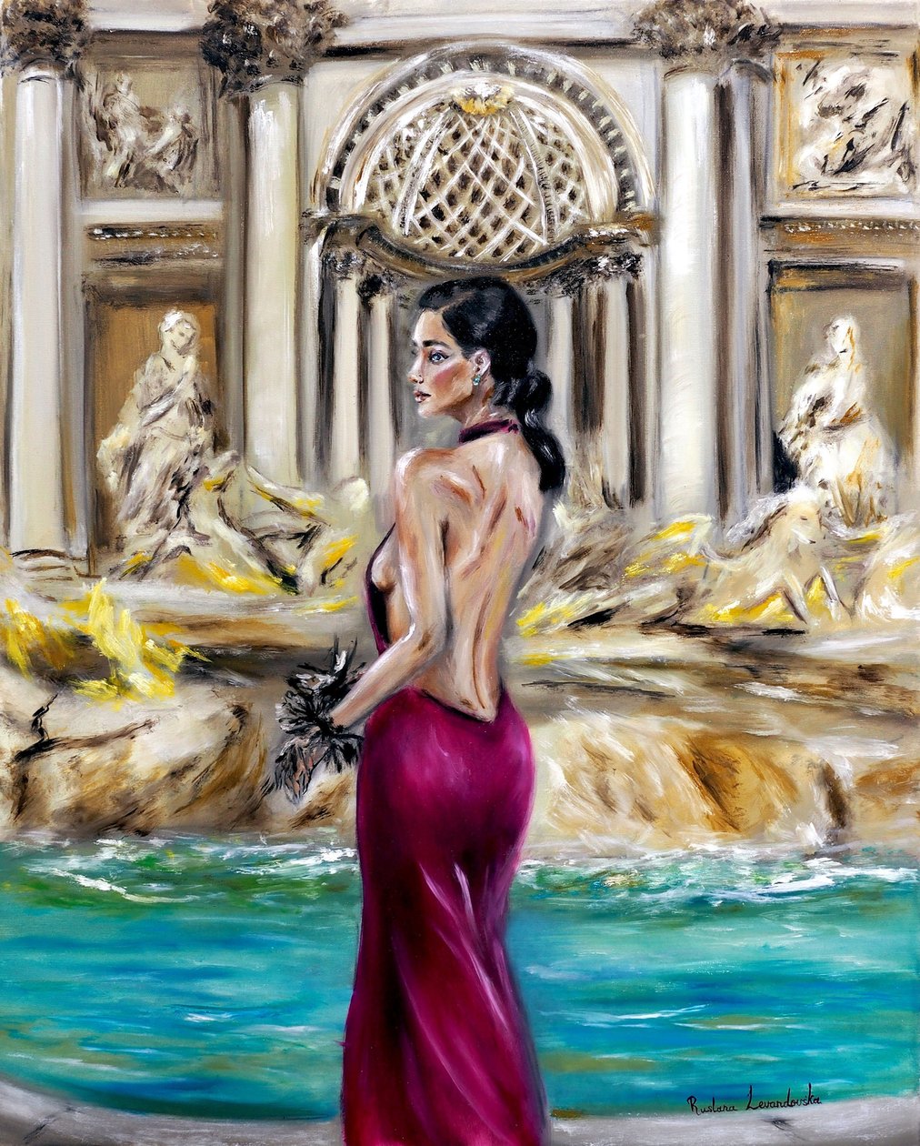 Przy fontannie di Trevi, 2022 (olej na płótnie) autorstwa Ruslana Levandovska