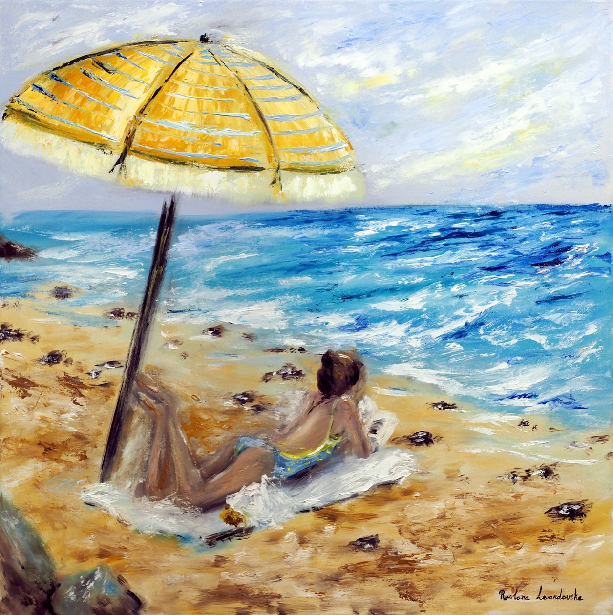 Dzień na plaży, 2022 (olej na płótnie) autorstwa Ruslana Levandovska