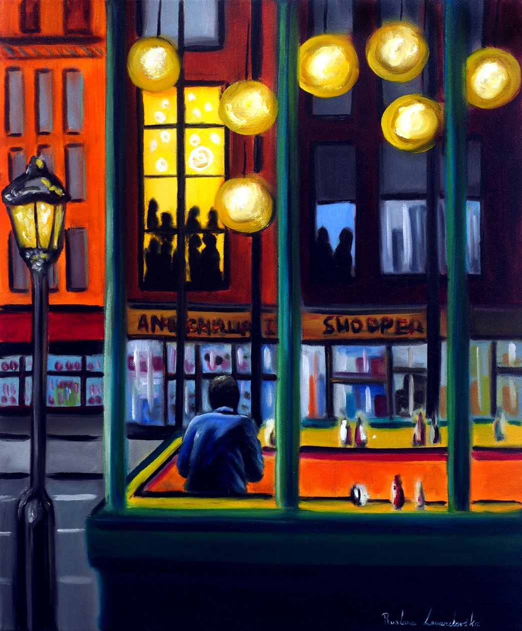 Nightfall Cafe, 2025 (olej na płótnie) autorstwa Ruslana Levandovska