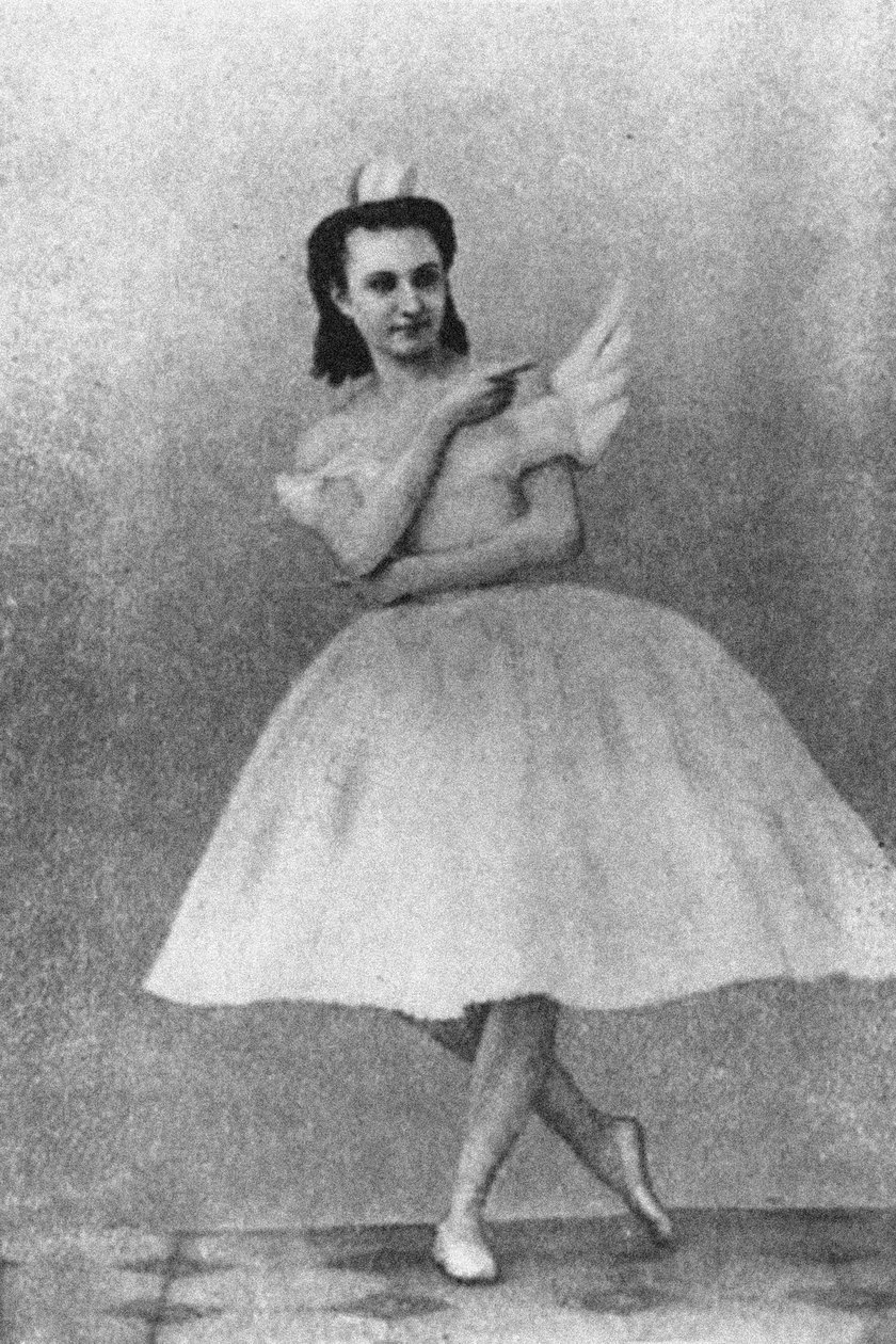 Anna Sobechshanskaya jako Odeta w oryginalnej inscenizacji Jeziora łabędziego Juliusa Reisingera, Moskwa, 1877 autorstwa Russian Photographer