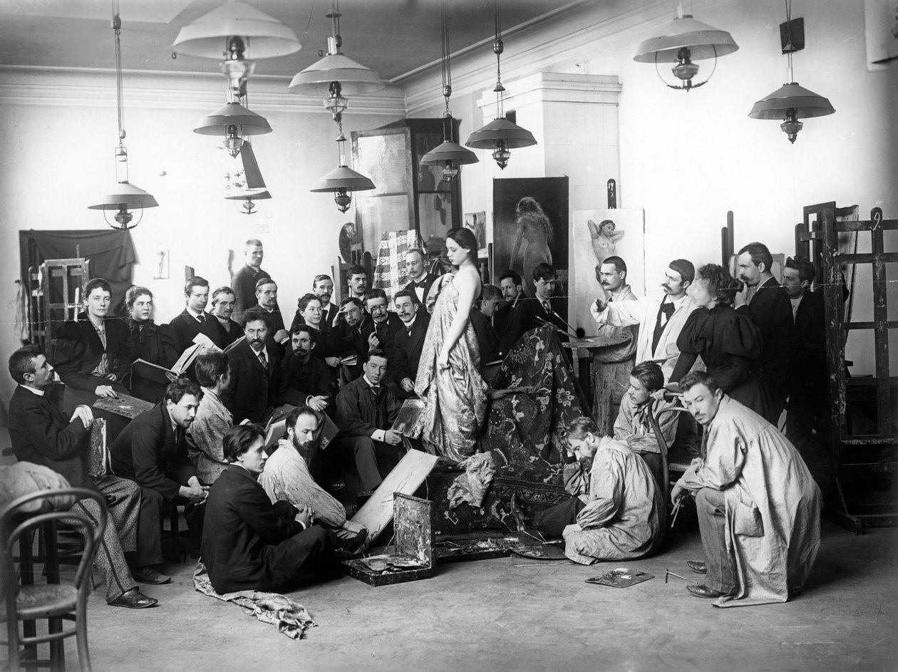 Ilja Repin nauczający klasy życia w Akademii Cesarskiej w Petersburgu, 1898 r. autorstwa Russian Photographer