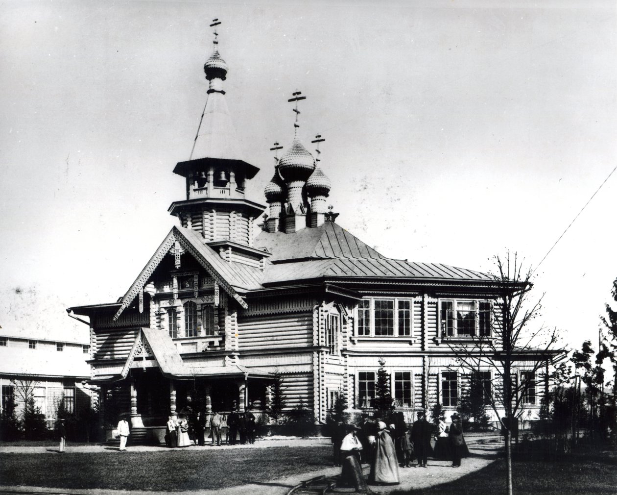 Kościół parafialny i szkoła przeznaczone na Ogólnorosyjską Wystawę Przemysłu i Sztuki, Niżny Nowogród, 1896 autorstwa Russian Photographer