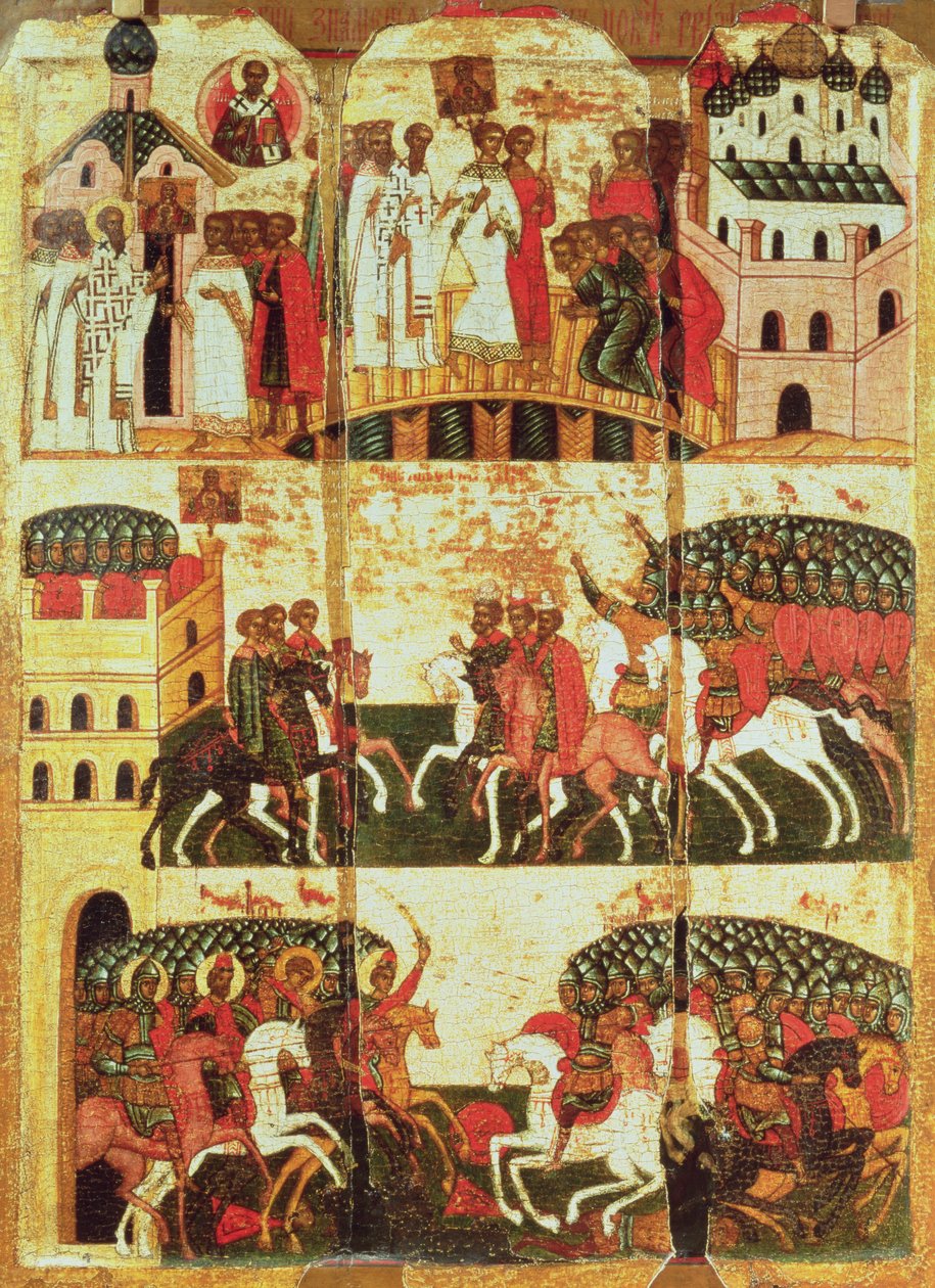 Bitwa Nowogrodzian z Suzdalczykami (tempera na płycie) autorstwa Russian School