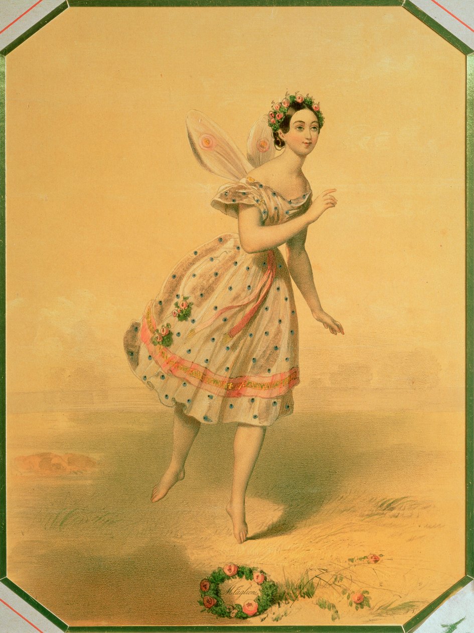 Tancerka Maria Taglioni (1804-84) w balecie "Sylfidy", lata 40. XIX w. (ołówek kolorowy na papierze) autorstwa Russian School