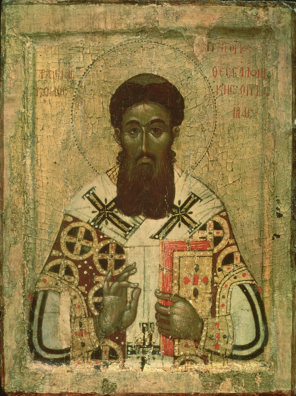 Ikona św. Grzegorza (335-390) Arcybiskup Salonik (tempera na papel) autorstwa Russian School