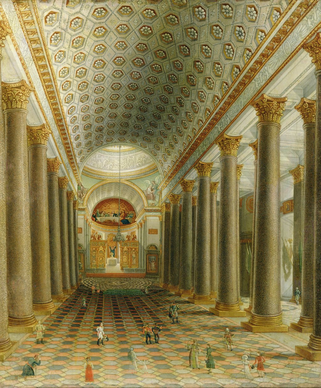 Widok wnętrza katedry kazańskiej w Petersburgu autorstwa Russian School