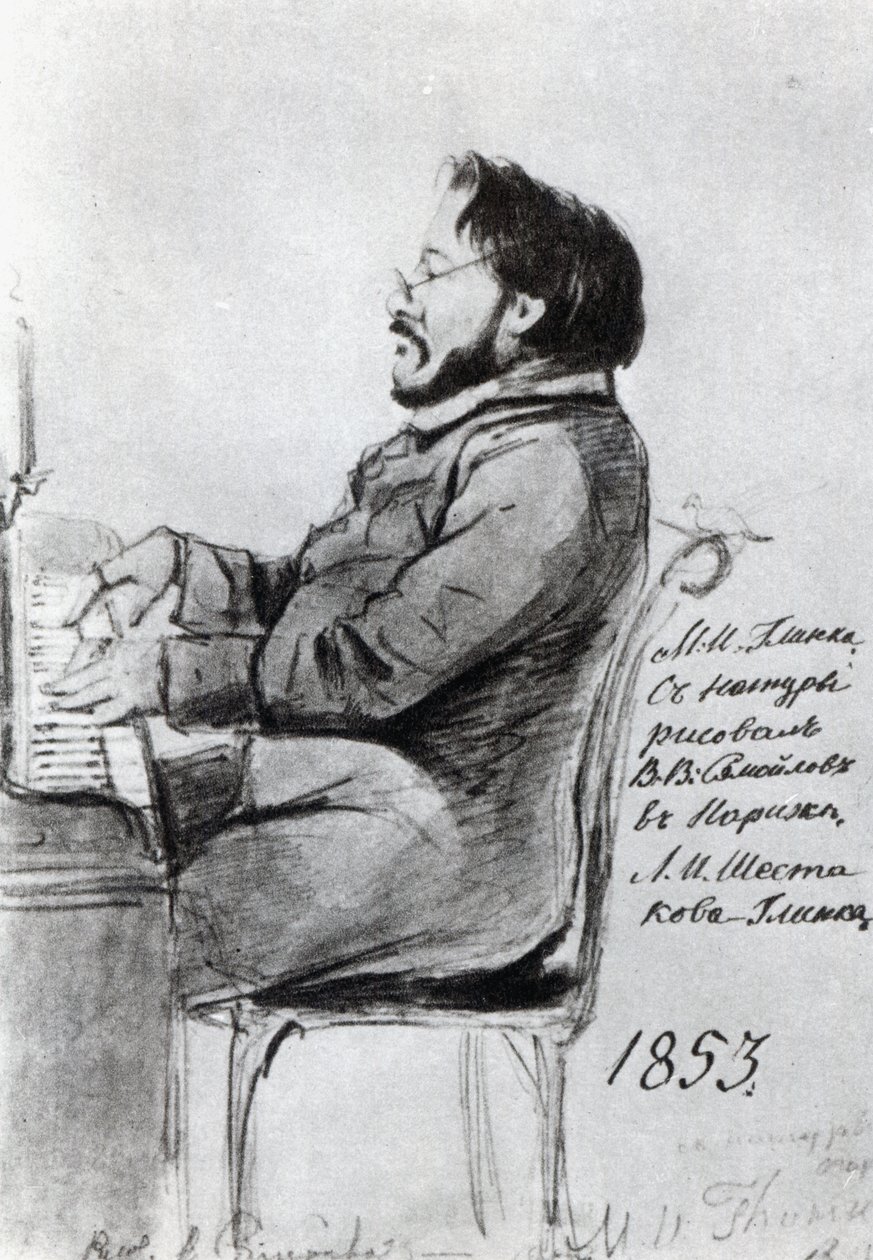 Michaił Glinka, 1853 (pióro i tusz z praniem na papierze) autorstwa Russian School