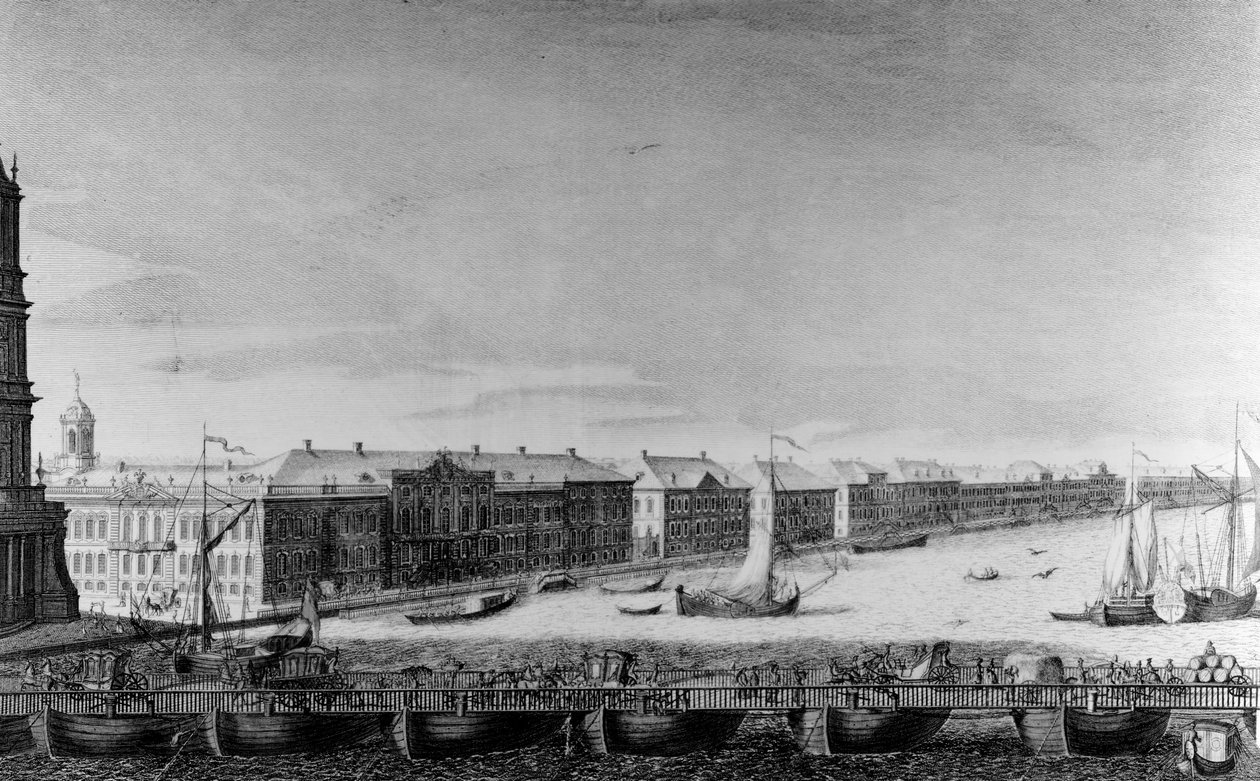 Most Pontonowy św. Izaaka przez rzekę Newę autorstwa Russian School
