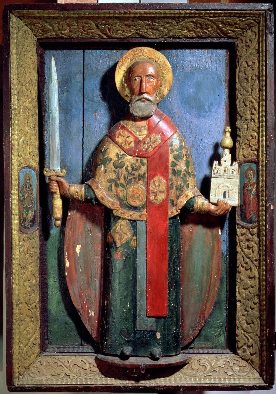 Św. Mikołaj z Możajska, Szkoła Jarosławska (malowane drewno) autorstwa Russian School
