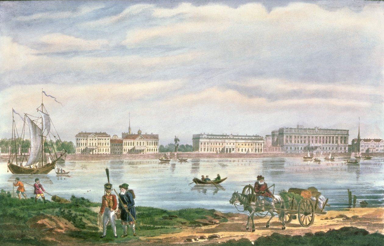 Pałac Marmurowy i Nabrzeże Newy w Petersburgu, 1822 r. autorstwa Russian School